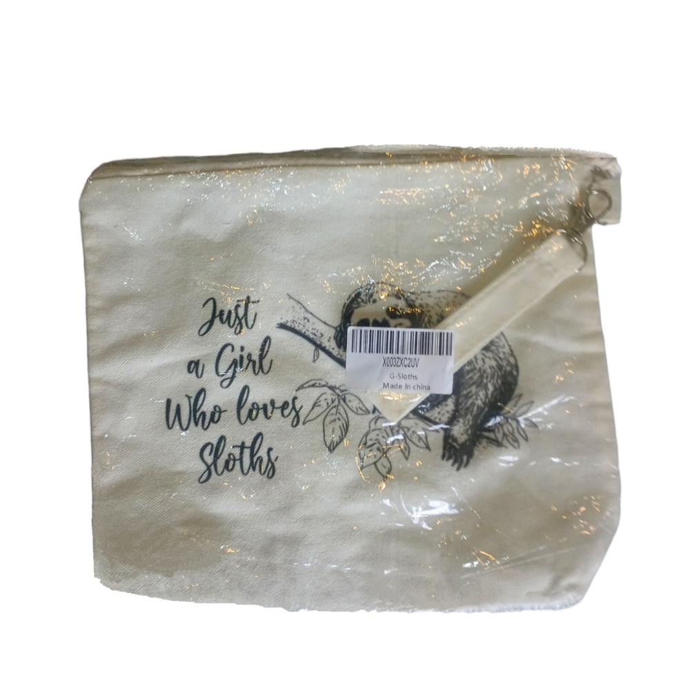 5/$25 "Just a Girl Who Loves Sloths" Canvas Zipper Bag - Picture 4 of 4